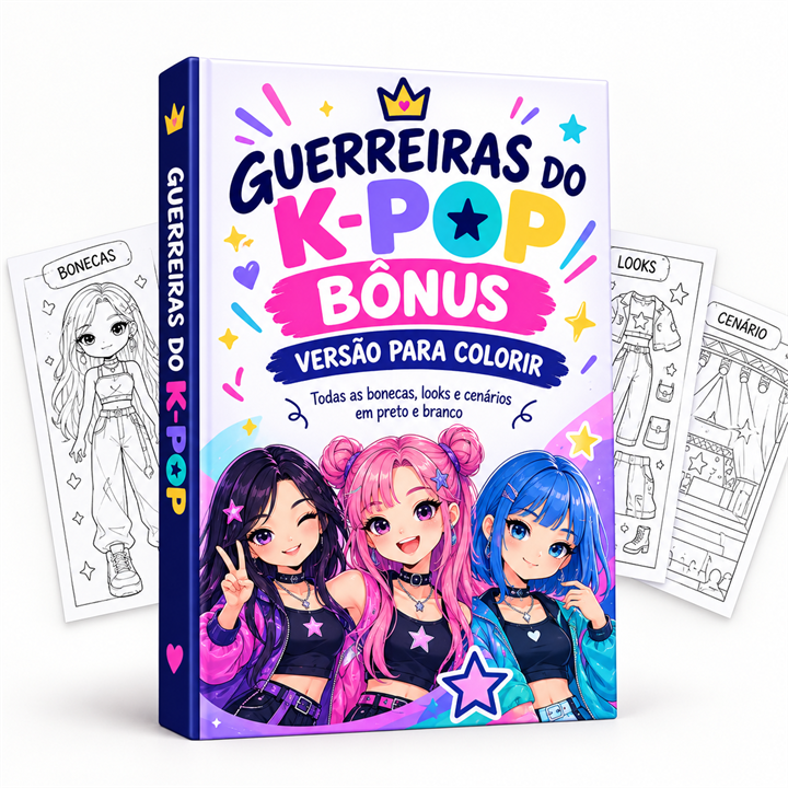 Bônus Versão Para Colorir: bonecas, looks e cenários em contorno preto e branco