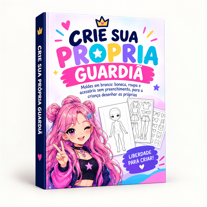 Bônus Crie Sua Própria Guardiã: moldes em branco de boneca, roupa e acessório